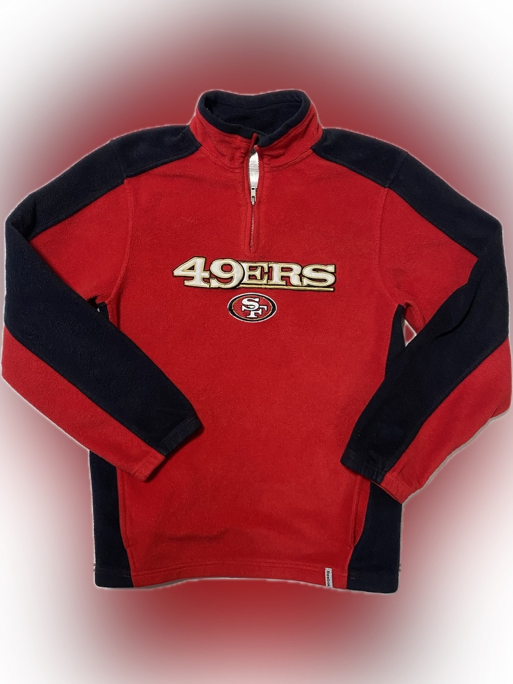 Vintage Reebok Red and Black 49ers Quarter-Zip Fleece Top